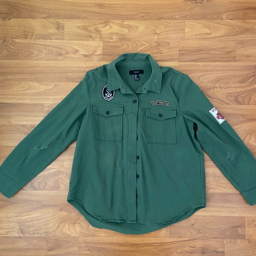 Green Distressed Utility Jacket